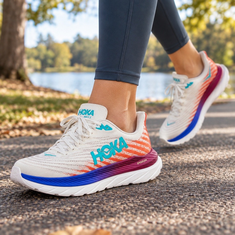 HOKA One One Mach 5 Running Shoes PROFLY+ White Flame Teal Blue Women's 9 B